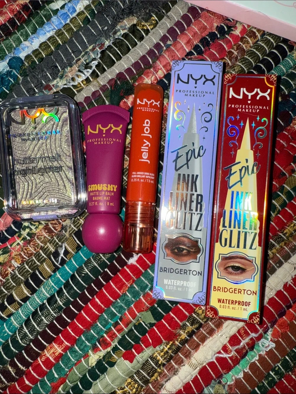 NYX 15pc Makeup Bundle with Pink Face Towels and Colorful Lip & Eye Products